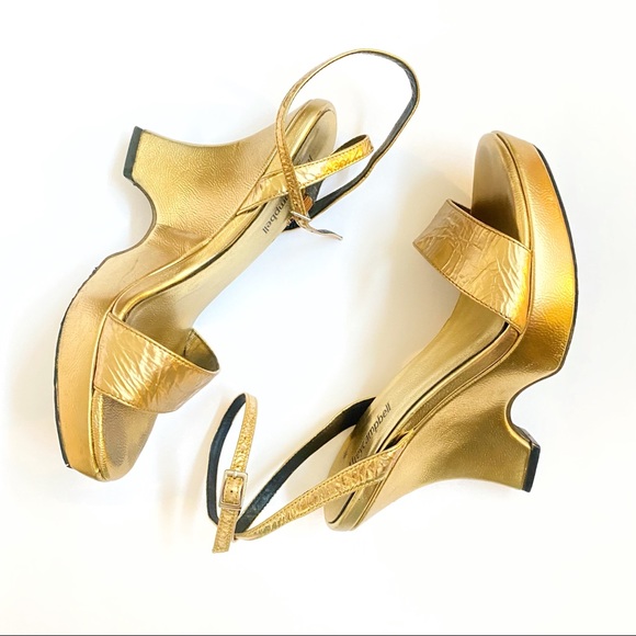 Jeffrey Campbell metallic gold leather open toe ankle strap platform wedge heels - Picture 4 of 9